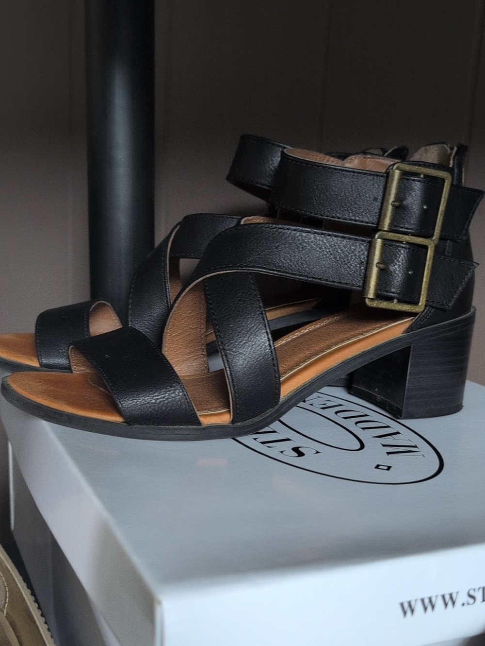 Rampage Black Strappy Block Heel Sandals with Double Buckles